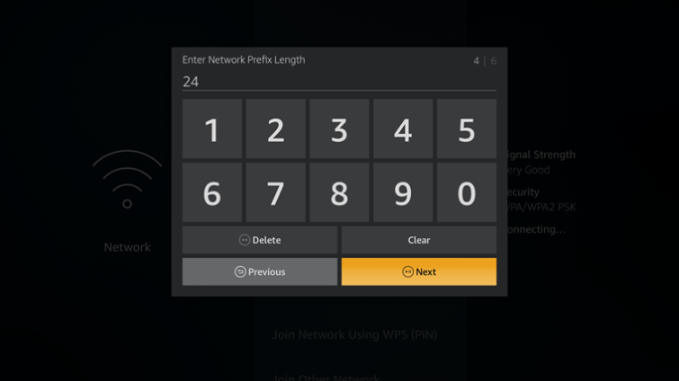 enter network prefix length on firestick