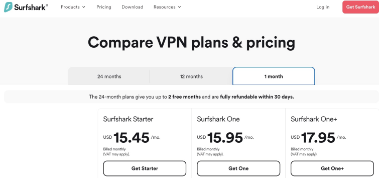 Surfshark plans