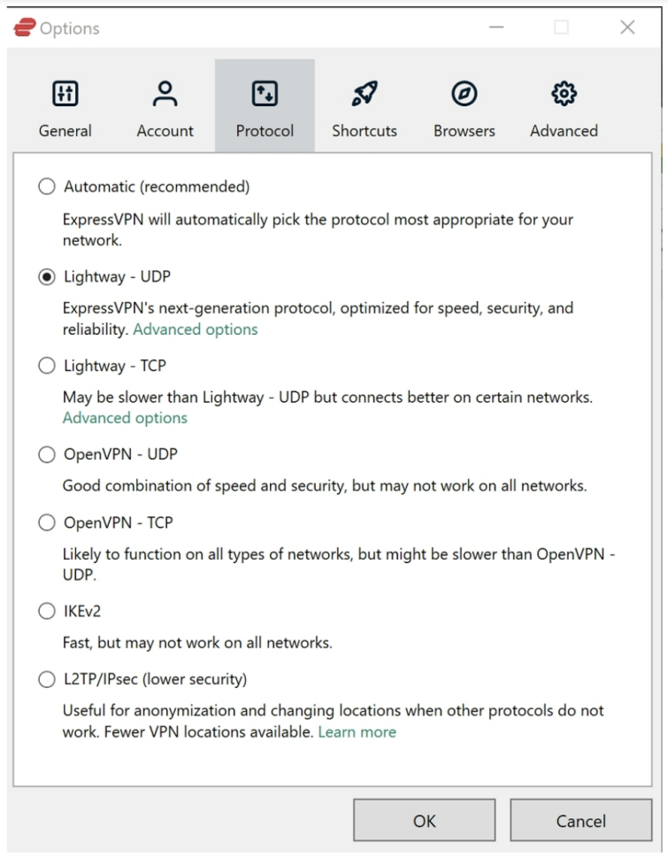 ExpressVPN options