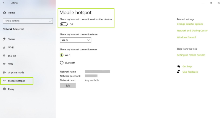 settings mobile hotspot