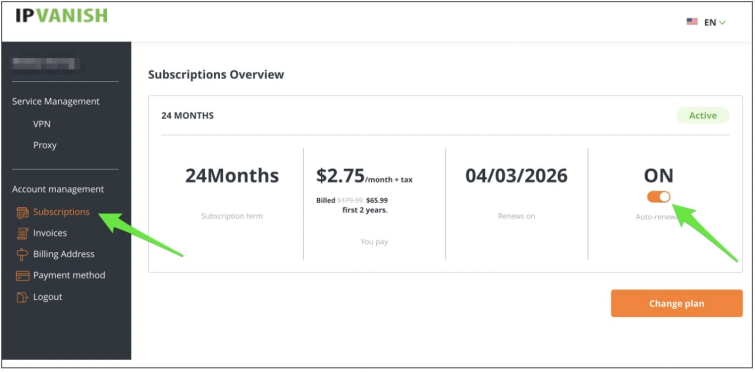 ipvanish auto renew option