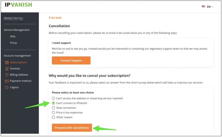 ipvanish cancellation