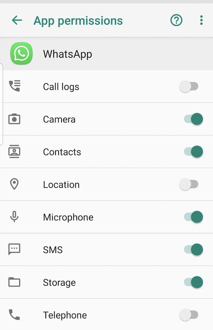 WhatsApp location button in Android settings